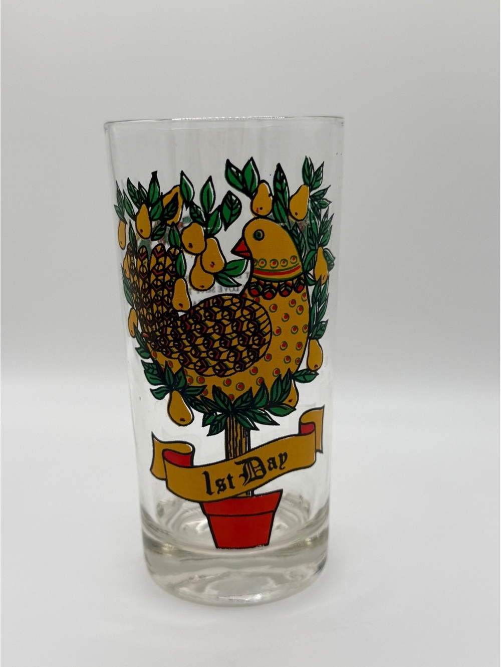 Vintage 12 Days of Christmas 1st Day Partridge in a Pear Tree Drinking Glass